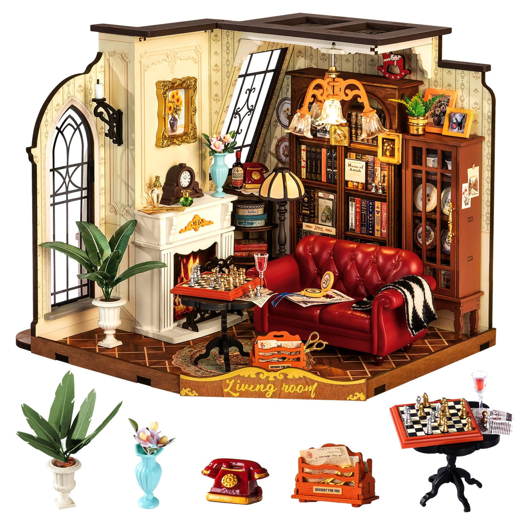 Rolife DIY Miniatur Haus Catherines Wohnzimmer Puppenhaus Bausatz für Erwachsene zum Basteln Miniatu