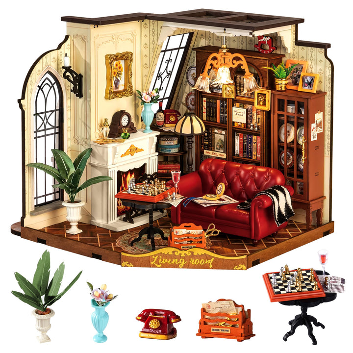Rolife DIY Miniatur Haus Catherines Wohnzimmer Puppenhaus Bausatz für Erwachsene zum Basteln Miniatu