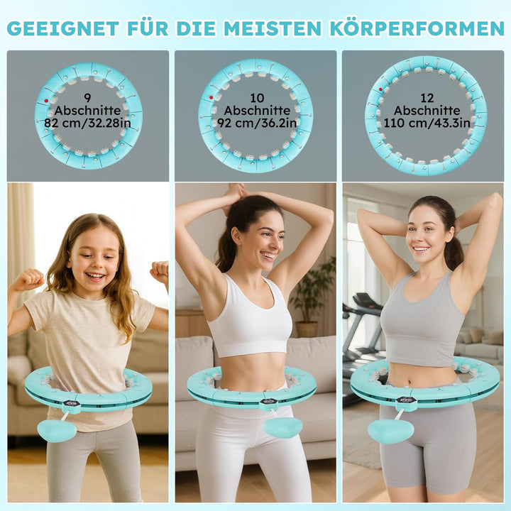 Smart Hula Hoop Reifen Erwachsene mit Gewicht Kugel und Hüftgürtel, Umfang (70-130cm) Abgebauter Fit