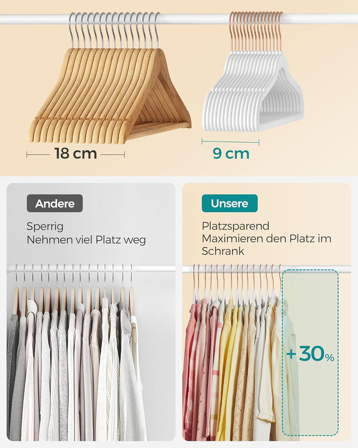 SONGMICS Kinderkleiderbügel, 30er Set Kleiderbügel Kinder, Baby-Kleiderbügel, Bügel Samt, 360° drehb