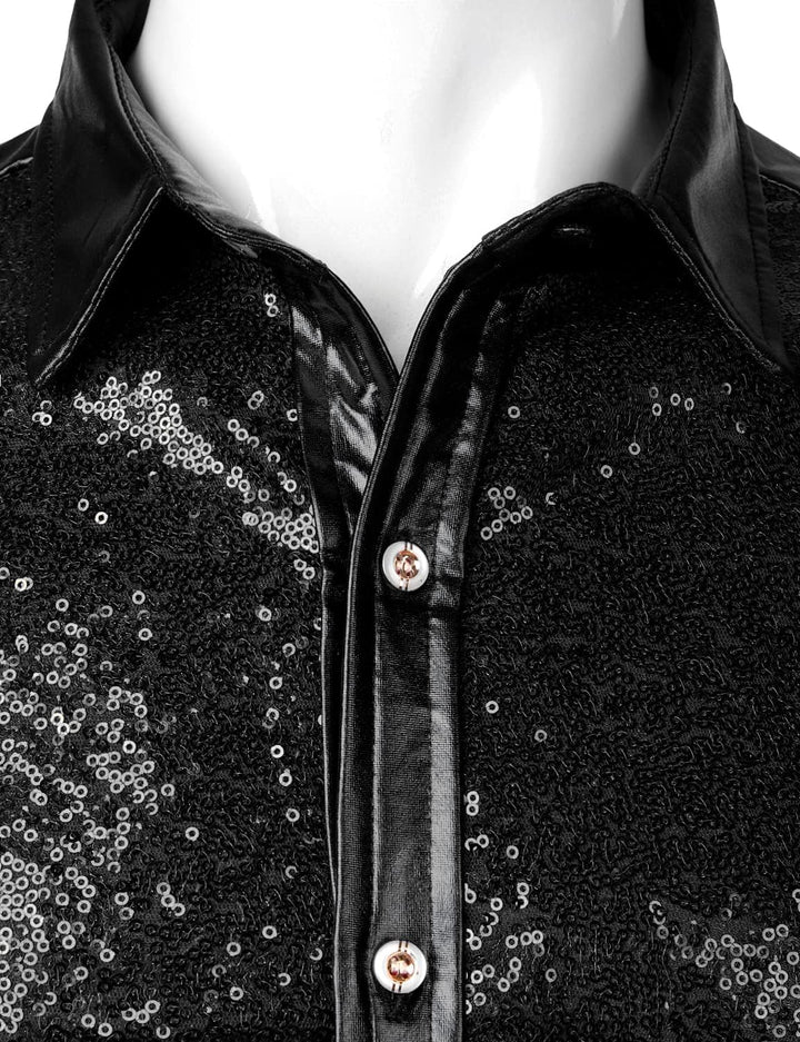 LucMatton Glänzende Metallic-Hemden für Herren, schmale Passform, Knopfleistenshirt, für Club, Rock,