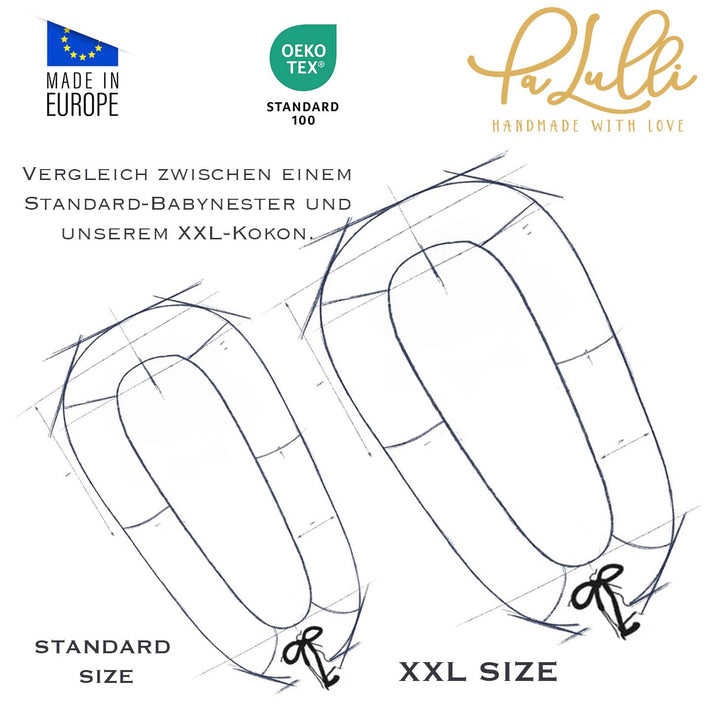 PaLulli 120x60 cm Babynest Babynestchen XXL Babykokon, 2seitig, 100% Baumwolle, Kissen, Nestchen für