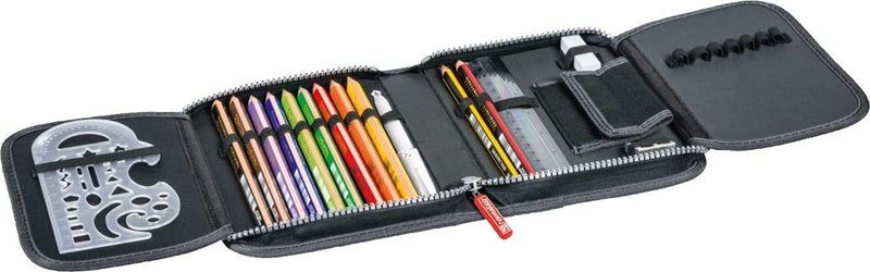 Brunnen 104918690 Schüler-Etui Crinkle (19,5 x 13,5 x 3,5 cm, 2 Klappen, schwarz, befüllt mit 9 dick