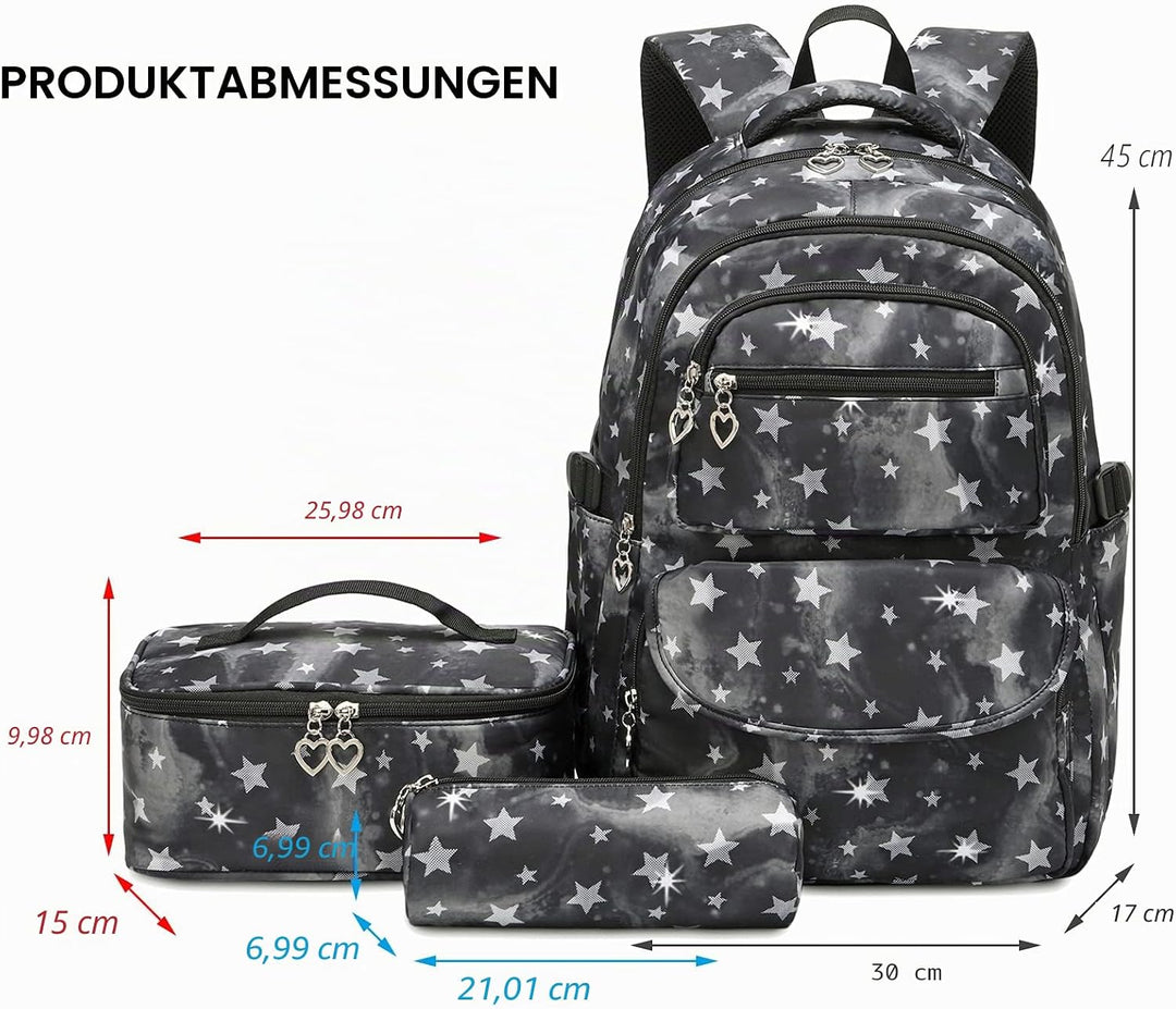 SIVENKE Schulrucksack-Set mit Lunch-Pack, Federmäppchen, 3-teilig, Büchertasche für Mittelschule, St