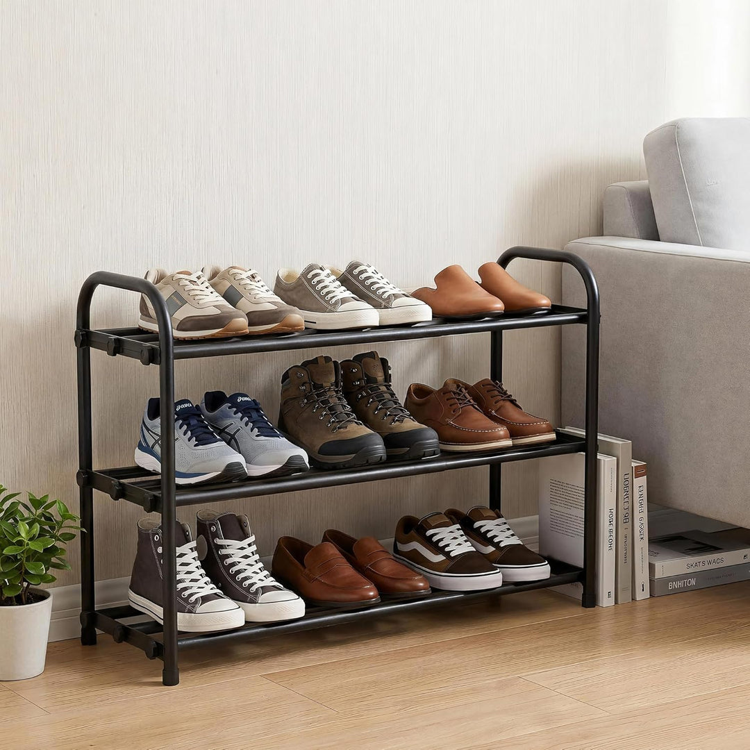 Schuhregal Platzsparend 3 Ebenen, Ausziehbar Schuhregal Metall (45-85cm), Starker Tragfähigkeit & Ei