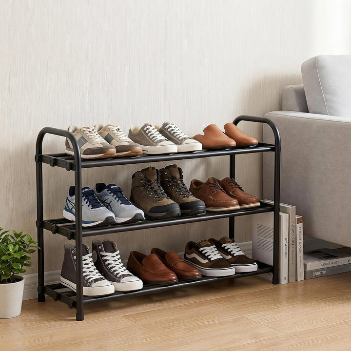Schuhregal Platzsparend 3 Ebenen, Ausziehbar Schuhregal Metall (45-85cm), Starker Tragfähigkeit & Ei