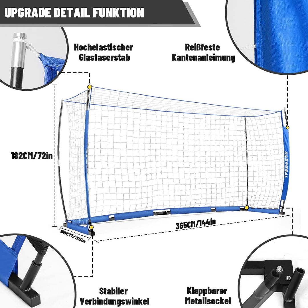 Fussballtor Outdoor [180cm/240cm/365cm], Faltbares Fussballtor Garten &amp; Training mit Koordinationsle