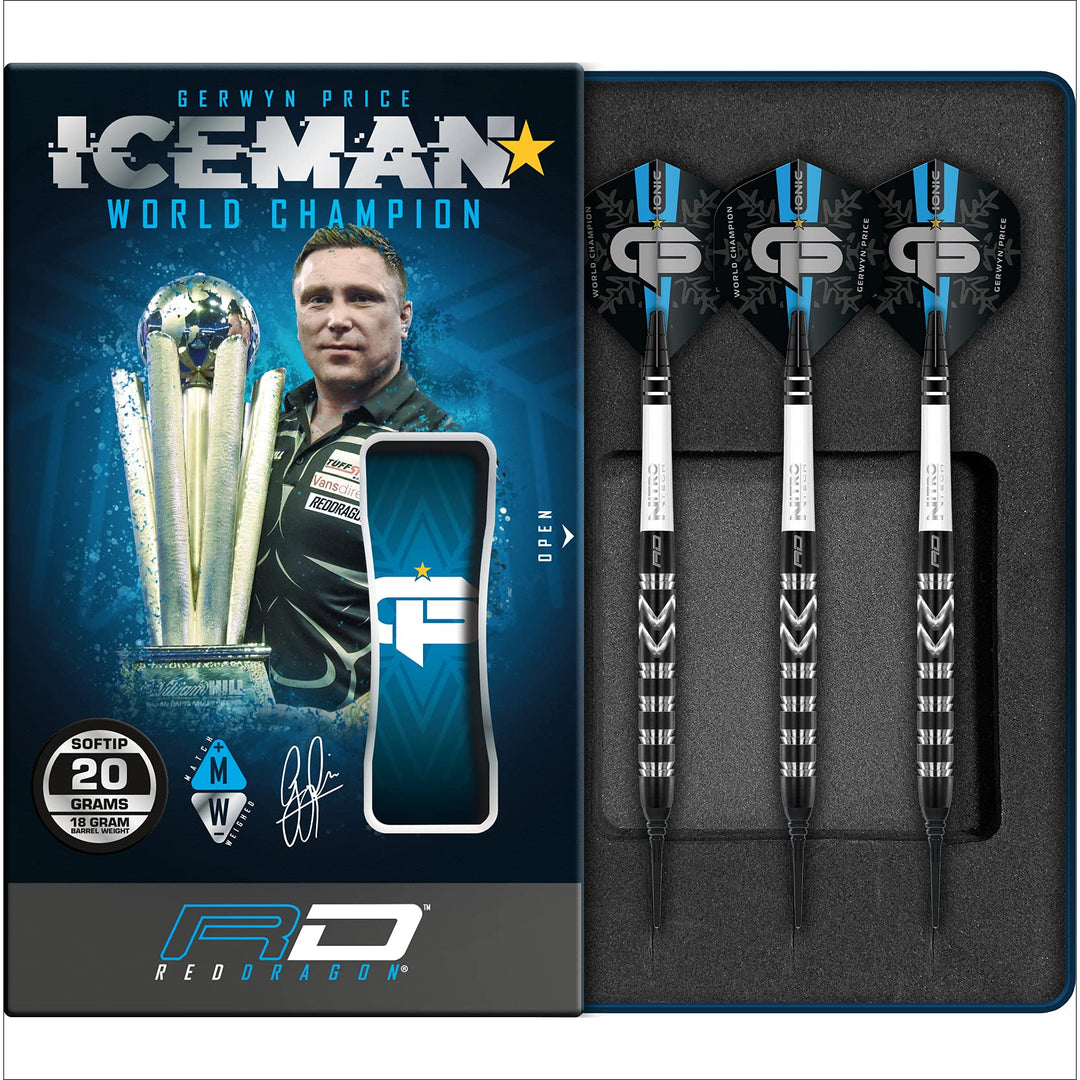 RED DRAGON Gerwyn Price Iceman Special Edition Weltmeister Wolframpfeile Set mit Flügen und Stielen