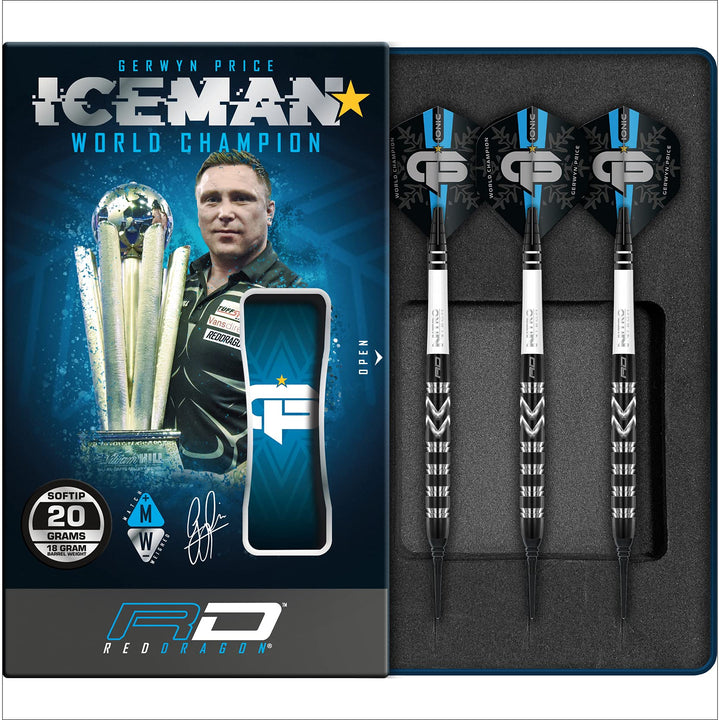 RED DRAGON Gerwyn Price Iceman Special Edition Weltmeister Wolframpfeile Set mit Flügen und Stielen