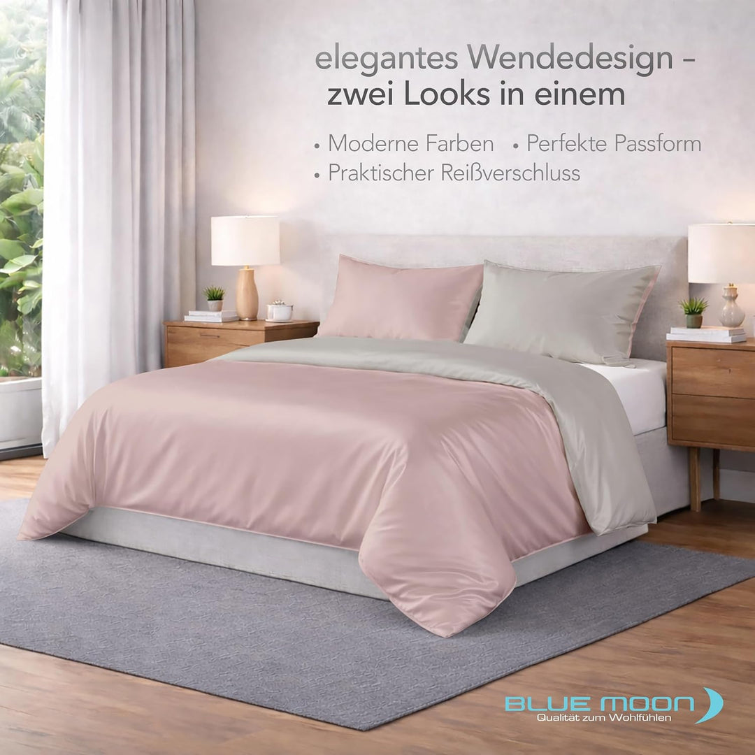 BLUE MOON Premium Mako-Satin Wendebettwäsche - Satin-Bettzeug - Bettwäsche aus 100% Baumwolle - Made