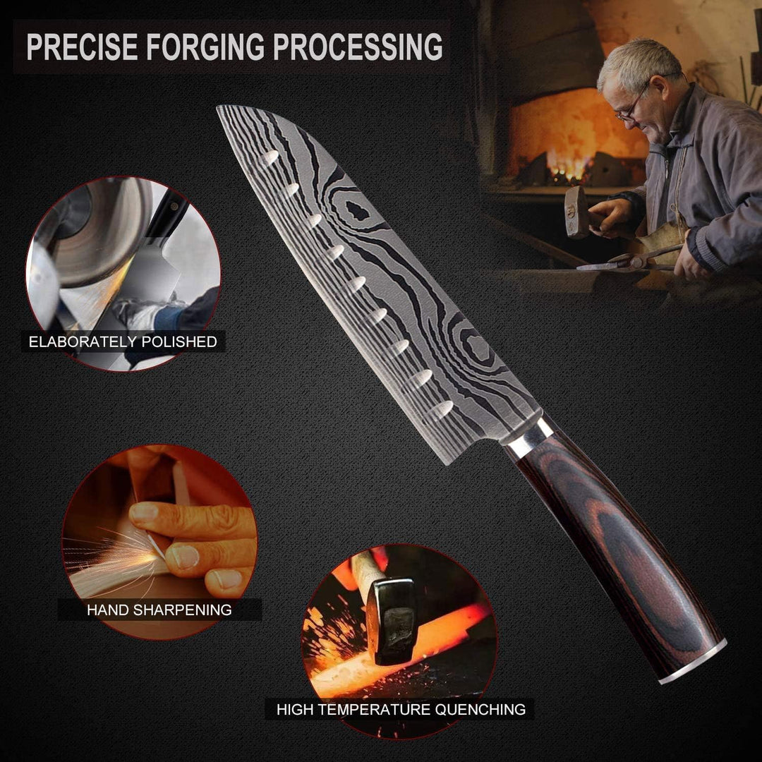 AIRENA Japanisches Santoku Messer, 7 inch Kochmesser Profi Messer Deutsche Karbon-Edelstahlmesser Ex