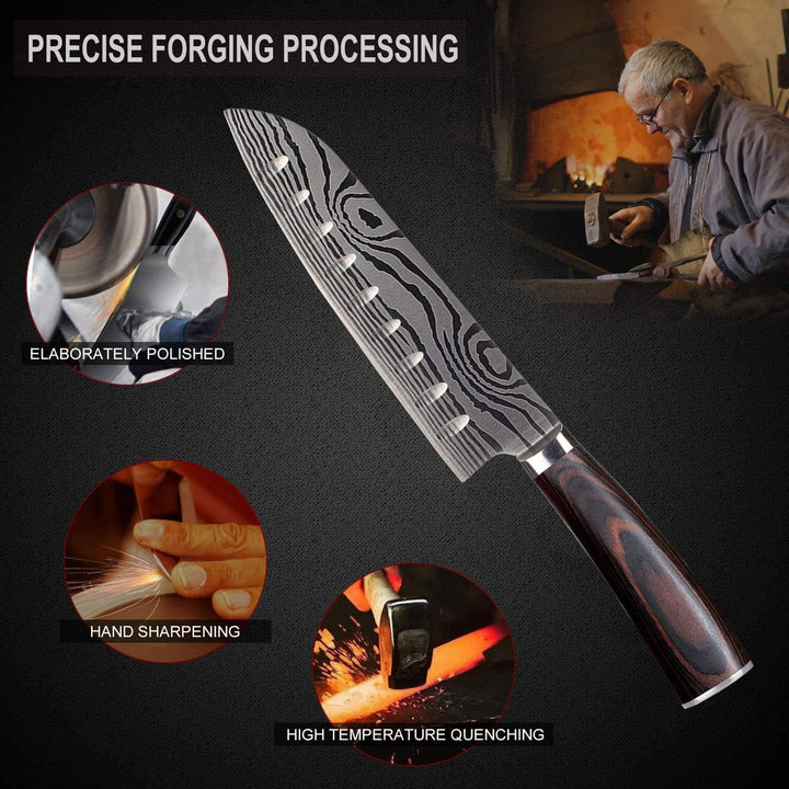 AIRENA Japanisches Santoku Messer, 7 inch Kochmesser Profi Messer Deutsche Karbon-Edelstahlmesser Ex