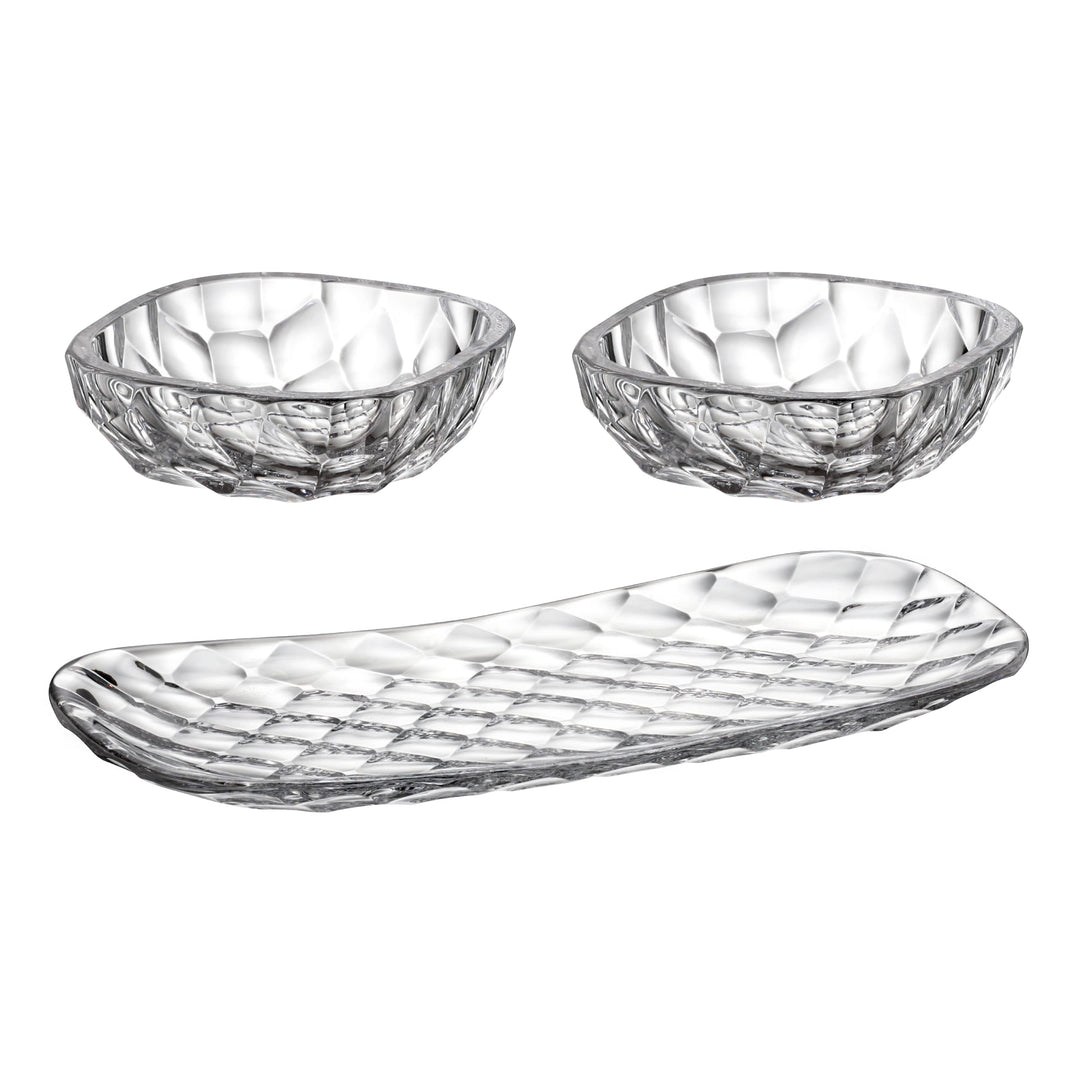 Crystal Bohemia Glasschalen - 2 Glasschalen und 1 Tablett - Spülmaschinenfest - Für Alltag, Restaura