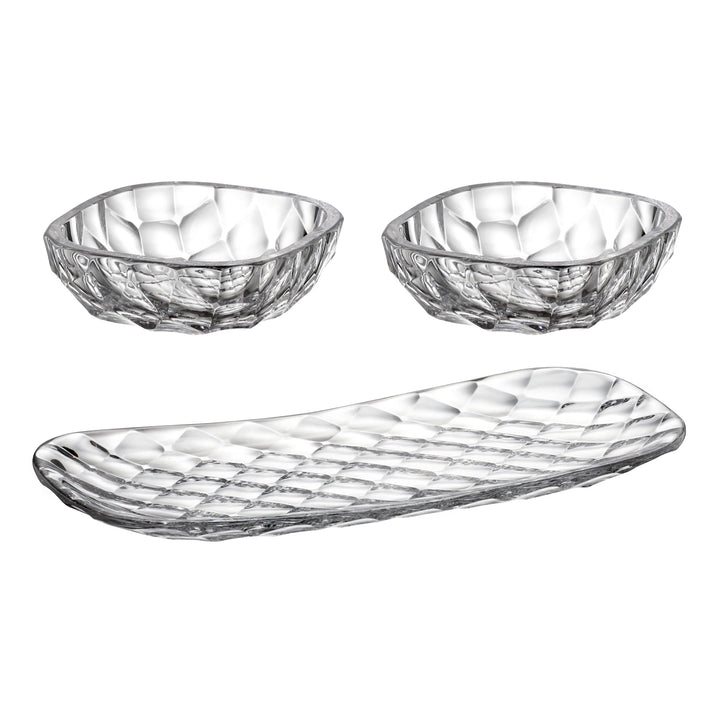 Crystal Bohemia Glasschalen - 2 Glasschalen und 1 Tablett - Spülmaschinenfest - Für Alltag, Restaura