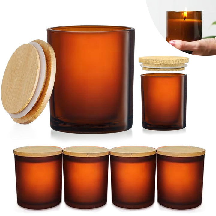 6er-Pack Kerzengläser mit Bambusdeckel (200ml) - 3mm Dickwandiges & Hitzebeständiges Glas - Elegante