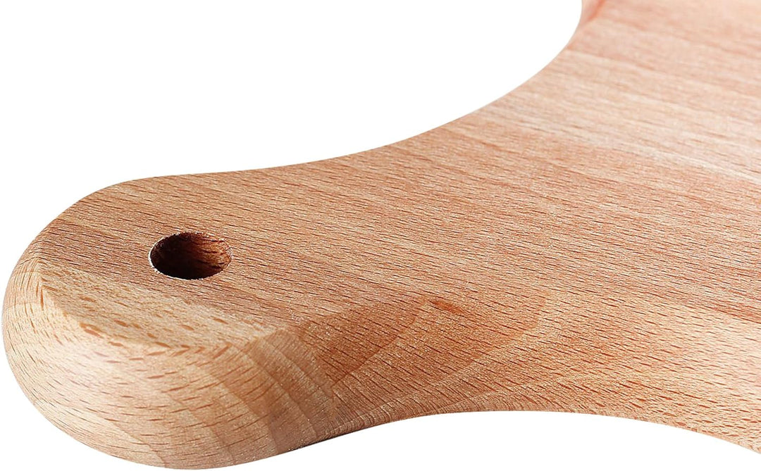Wooden World - Runder Pizzateller aus massivem Holz, Schneidebrett mit Griff, zum Servieren von Pizz