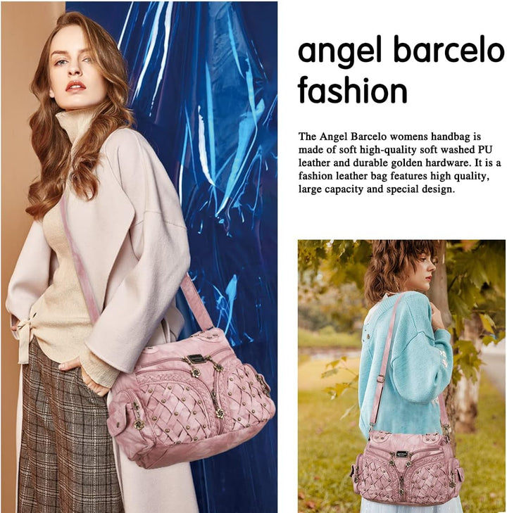 Angel Barcelo Purses and Handbags Women Tote Shoulder Top Handle Satchel Hobo Bags Fashion Washed PU
