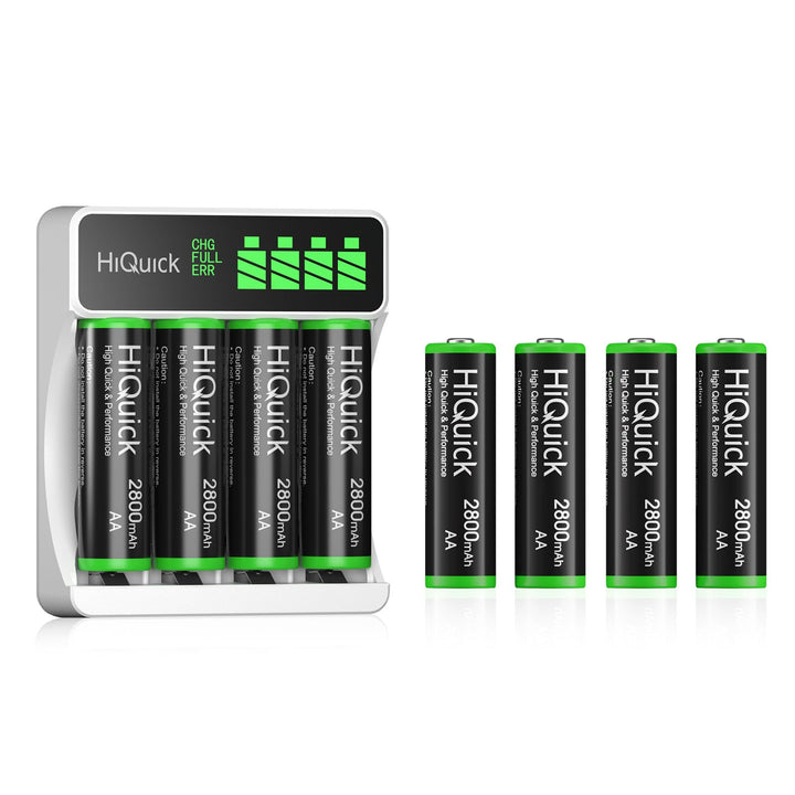 HiQuick Universal Akkuladegerät mit 8 AA Akkus, Ladegerät für NI-MH/NI-CD Mignon AA Micro AAA Akku,