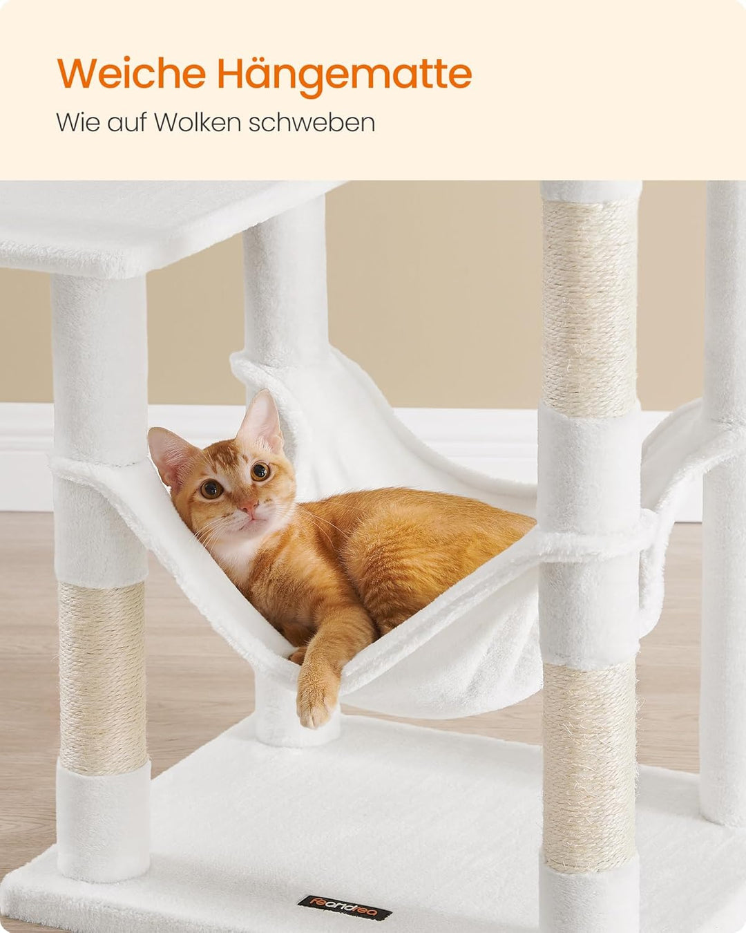 Feandrea Kratzbaum, 143 cm hoch, Katzenbaum, mehrstöckiges Katzenhaus, mit 4 Kratzsäulen, 2 Plattfor