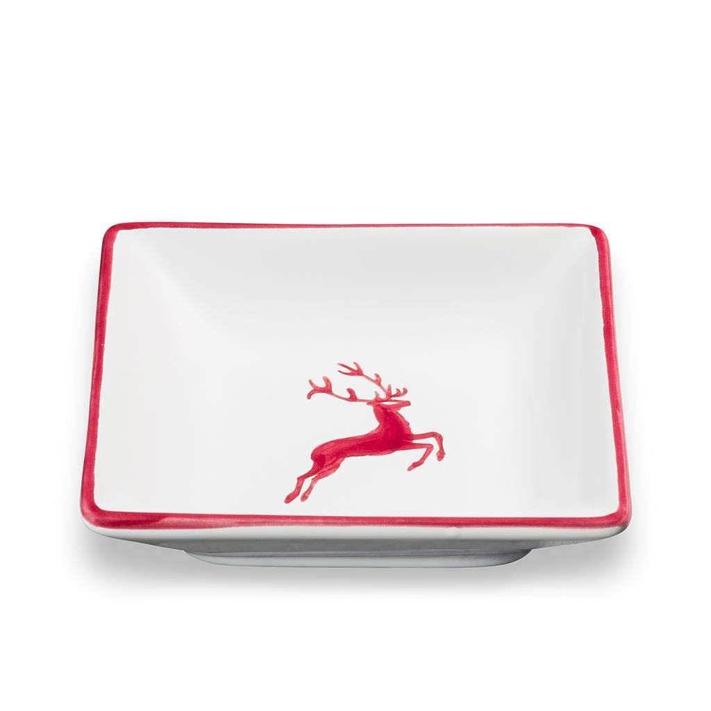 GMUNDNER KERAMIK Snackschale Grösse: l= 11 cm x b= 11 cm x h= 2.8 cm bordeauxroter Hirsch Geschirr,