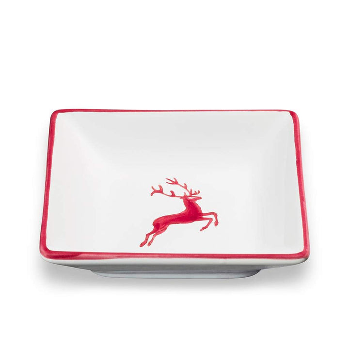 GMUNDNER KERAMIK Snackschale Grösse: l= 11 cm x b= 11 cm x h= 2.8 cm bordeauxroter Hirsch Geschirr,