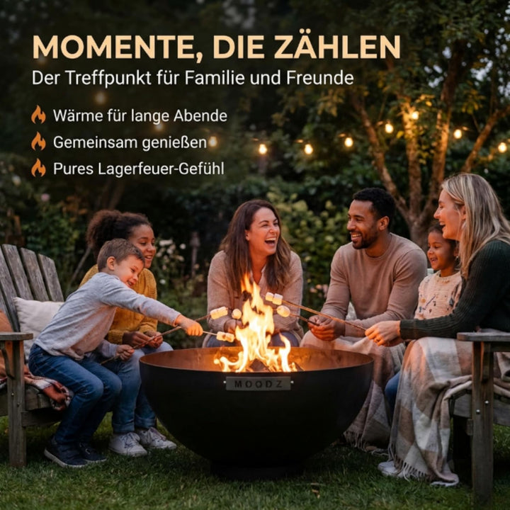 MOODZ Feuerstelle Dome – Hochwertige Feuerschale 60 cm aus 3mm Cortenstahl – Robuste Gartenfeuerstel
