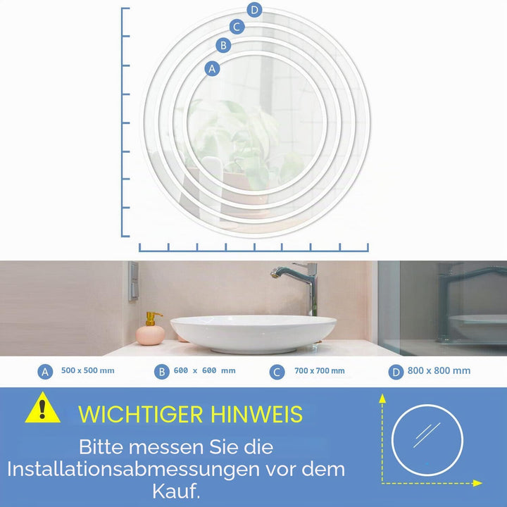 Badspiegel mit Beleuchtung Rund 70 cm LED Spiegel Bad mit Touch-Schalter Beschlagfrei Badezimmerspie
