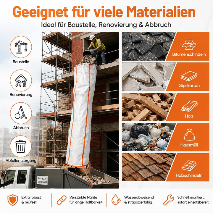 Schuttrutsche 3m – Flexible Bauschuttrutsche aus robustem Material | Einfache Installation für Bau-