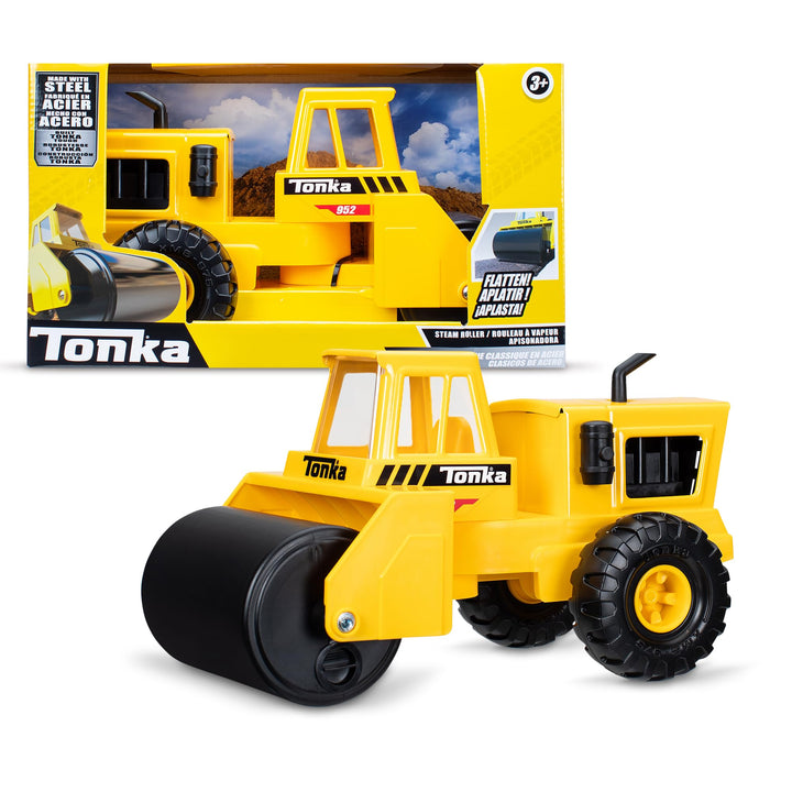 Tonka Stahl-Dampfwalze, robuste Konstruktion aus echtem Stahl, gelbes Abbruchspielzeug mit realistis