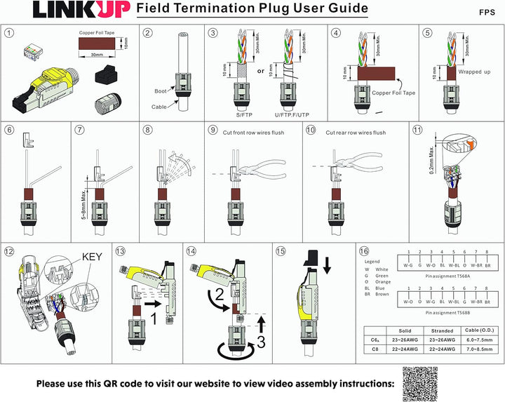 LINKUP - RJ45 Connectors Cat6A (6 Pack) Shielded Metal Die-Cast Field Modular Termination Plug | 10G