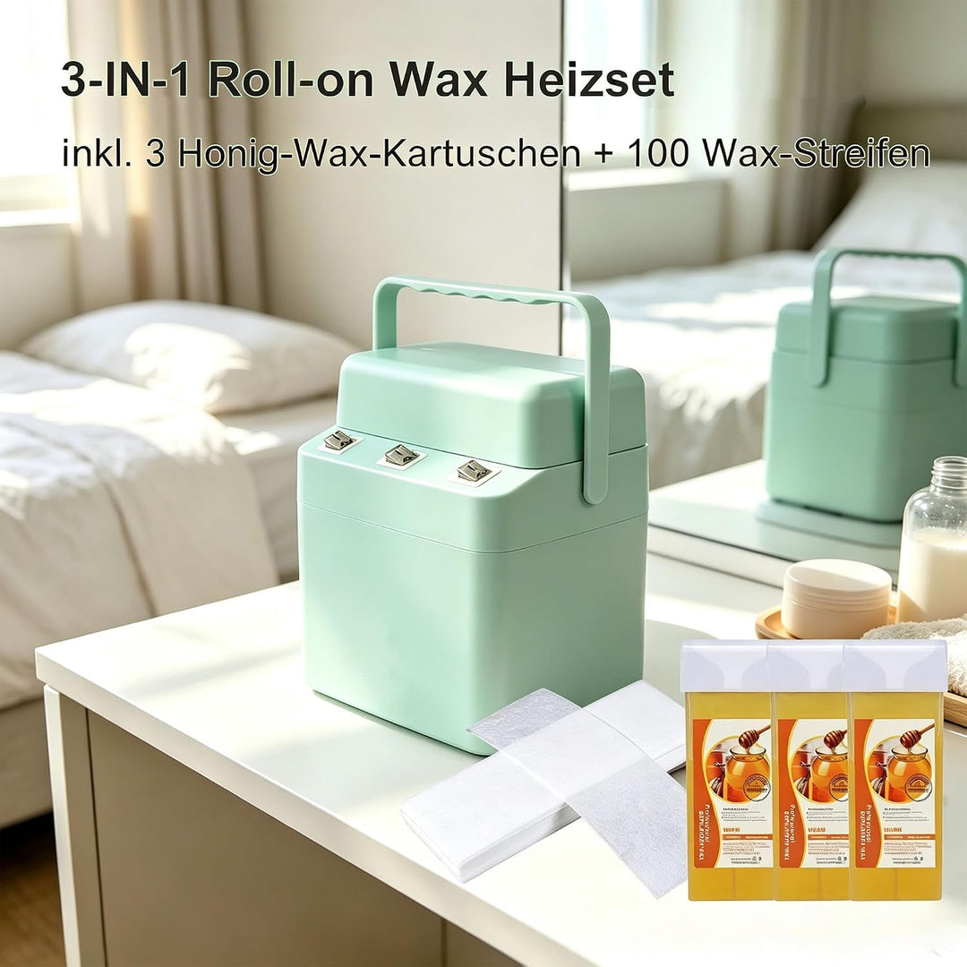 3-in-1-Roll-on-Wachs-Set, schnell aufheizendes Wachsschmelzgerät mit 3 Nachfüllrollen mit Honigwachs
