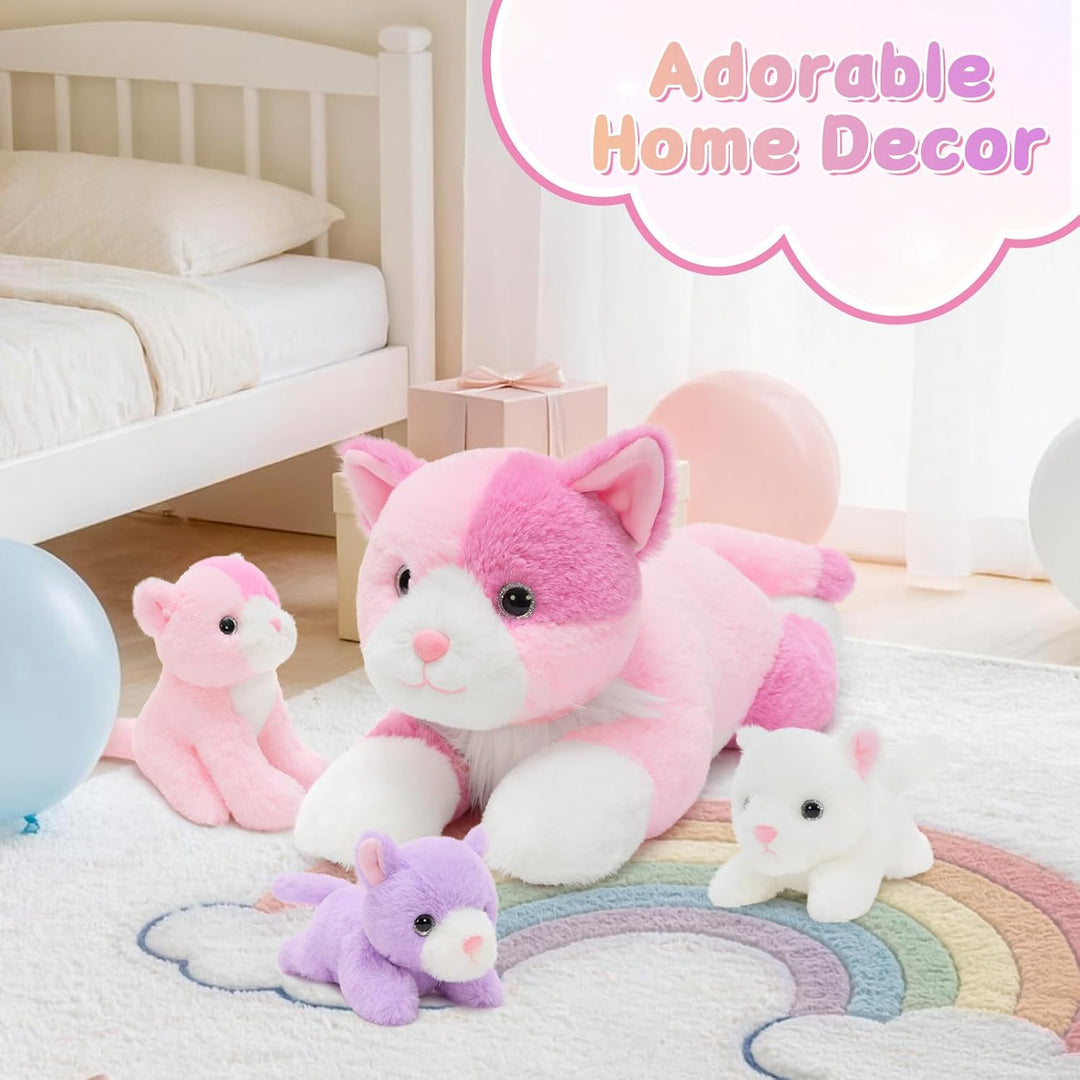 MorisMos gross Katze Kuscheltier mit Baby im Bauch, 35cm Weich Niedliche Katze Stofftier Plüschtier,