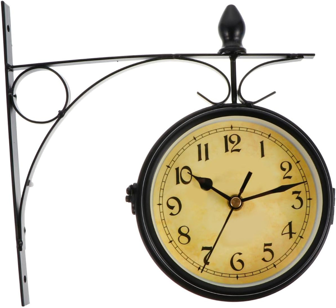 BESPORTBLE Retro Schmiedeeisen Doppelseitige Wanduhr Vintage Bahnhofsuhr Wohnzimmerdekoration Anhäng
