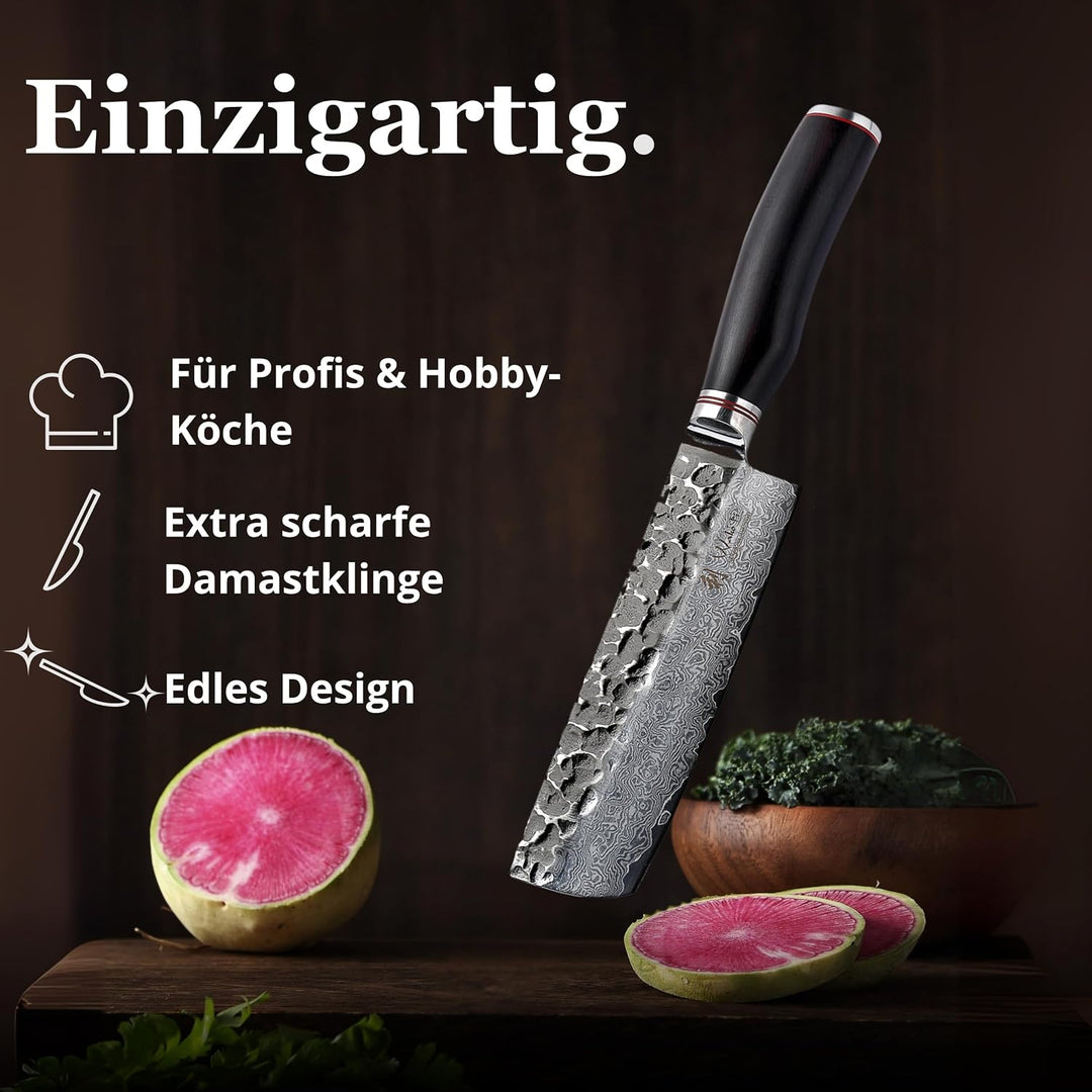 Wakoli Ebo Damastmesser Nakirimesser extrem scharfe 16,5 cm Klinge aus 67 Lagen I Damast Küchenmesse