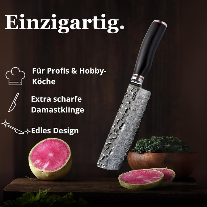 Wakoli Ebo Damastmesser Nakirimesser extrem scharfe 16,5 cm Klinge aus 67 Lagen I Damast Küchenmesse