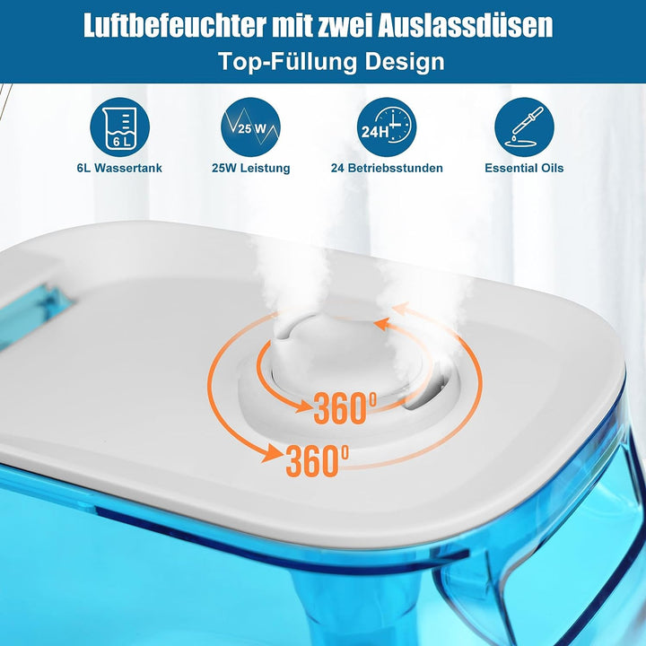 Bear 2023 6L Top-Füllung Zwei Auslassdüsen Luftbefeuchter, Ergonomischer Tragegriff，Mit Aromatherapi