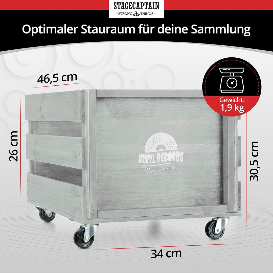 Stagecaptain SPK-100 GY Schallplattenkiste “Emil” - Aufbewahrungsbox für bis zu 100 LPs - aus Vollho