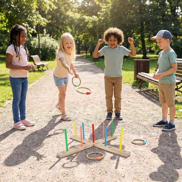 COSTWAY Ringwurfspiel aus Holz Bunt, Bunt