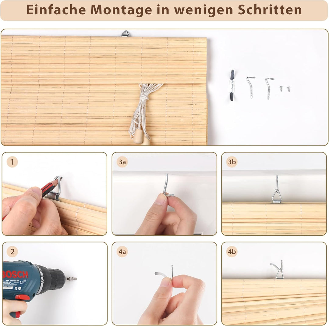 Victoria M. Bambus Raffrollo Sonnenschutz Sichtschutz Rollo Seitenzugrollo, für Fenster und Türen, B
