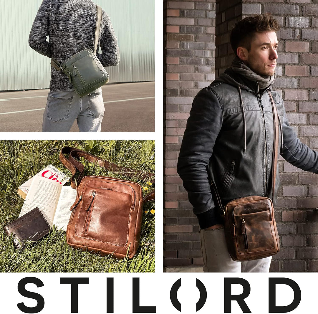 STILORD 'Jamie' Herren Ledertasche Umhängetasche klein Vintage Messenger Bag Herrenhandtasche für 9.