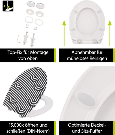 aquaSu® WC-Sitz mit Motiv Streifen | Duroplast Toilettendeckel mit Absenkautomatik | Belastbar bis 3