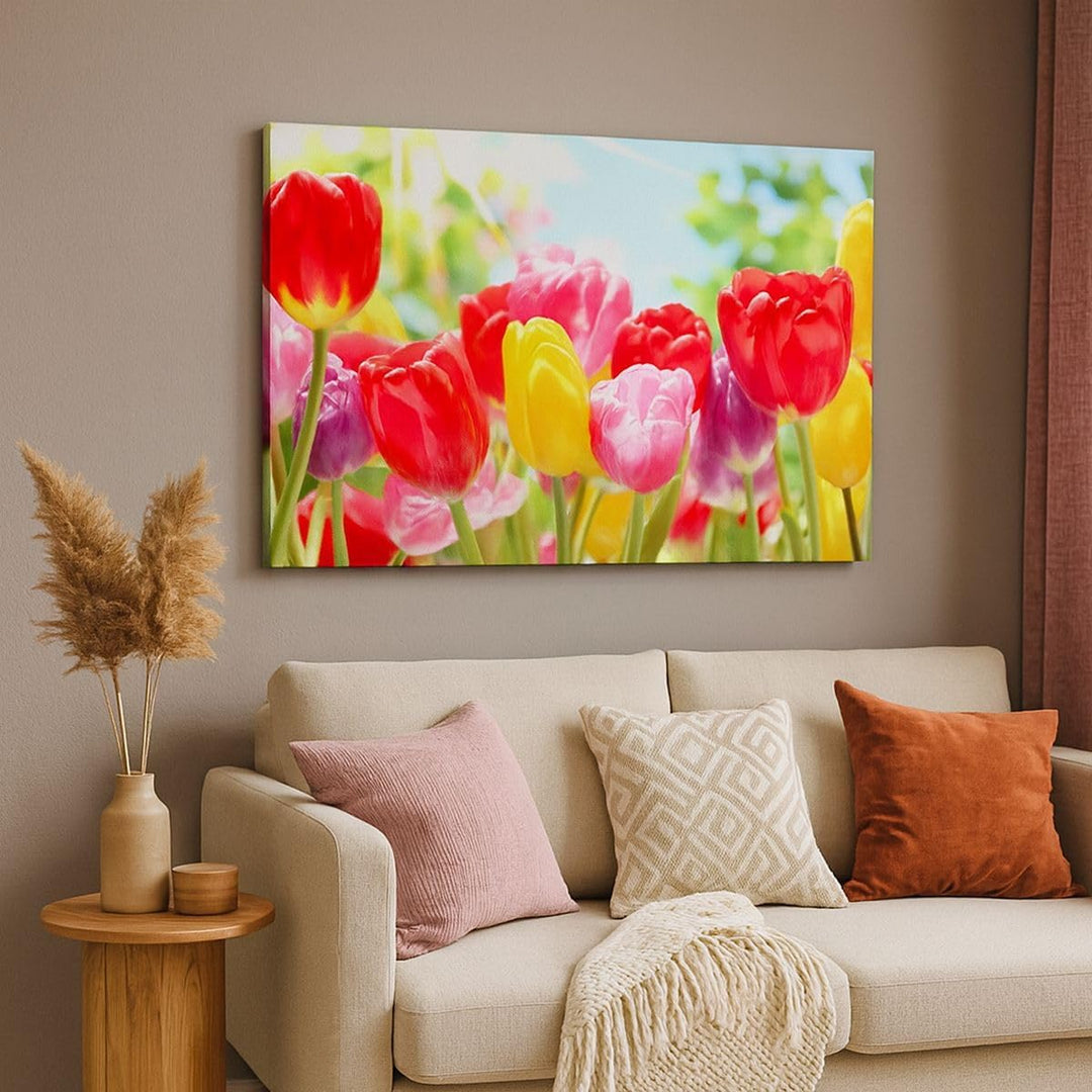 Bilder auf Leinwand 100x70cm Leinwandbild Tulpe Blume Garten Plantage Gross Wanddeko Bild Schlafzimm