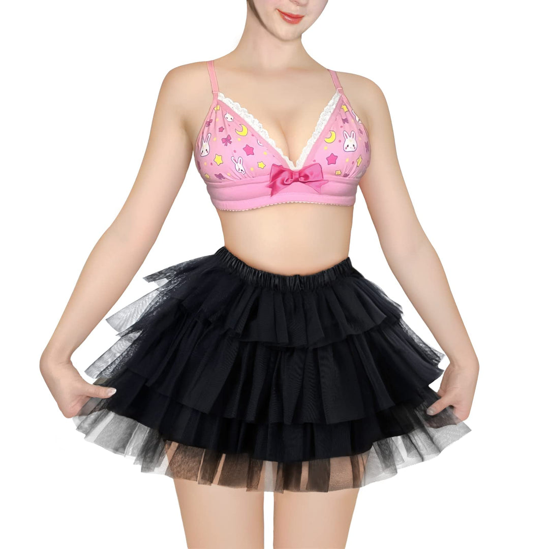 LittleForBig Damen Mesh Tüll Puffy Petticoat Tutu Ballett Bubble Rock Kurzer Ballerina Rock XXL Schw