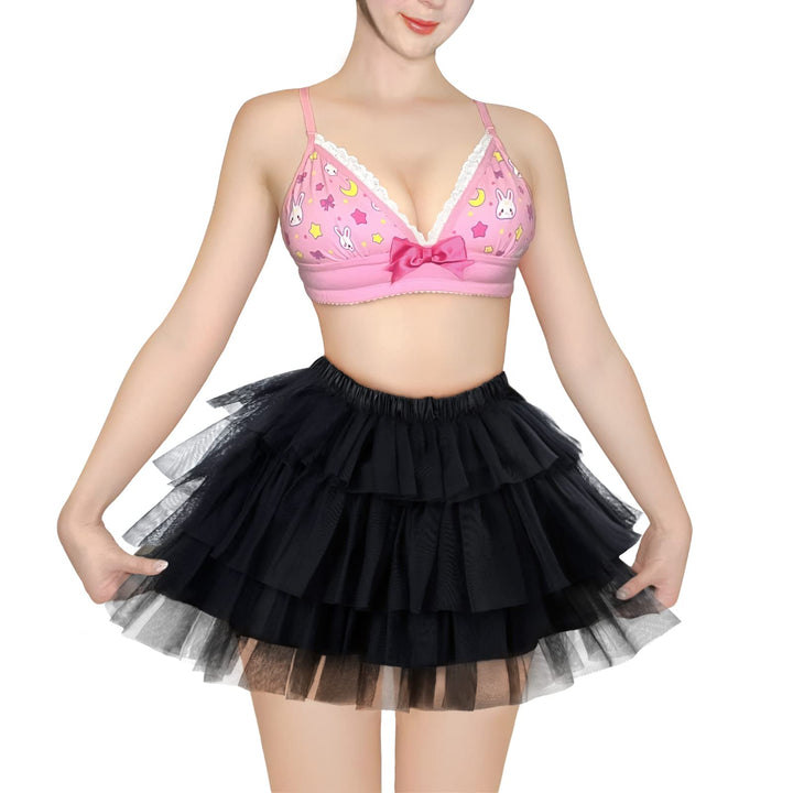 LittleForBig Damen Mesh Tüll Puffy Petticoat Tutu Ballett Bubble Rock Kurzer Ballerina Rock XXL Schw