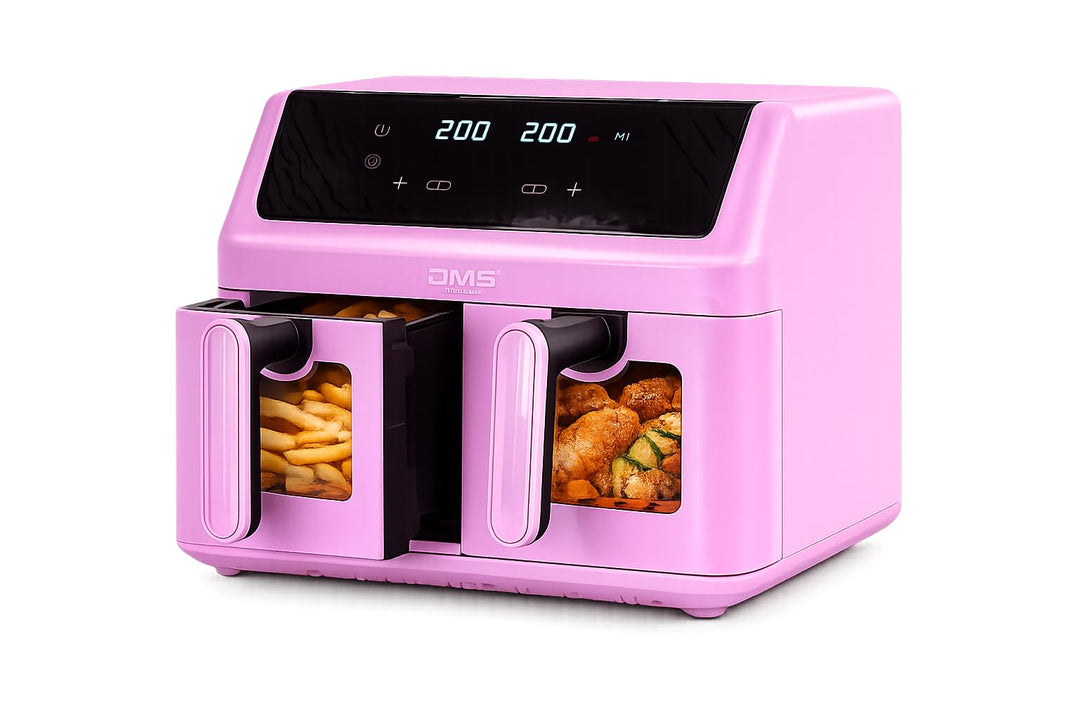 DMS® Doppelkammer Heissluftfritteuse 9L 2000W Air Fryer, Digitales Touch-Display, Dual Zone, 8 Autom