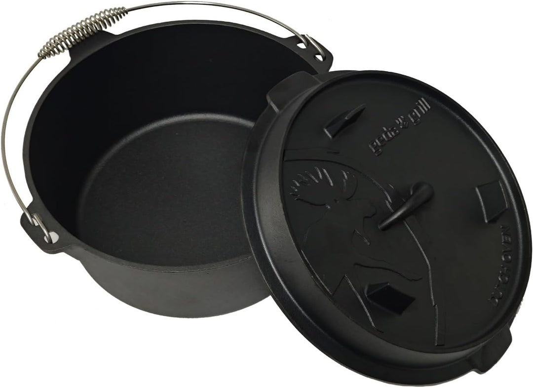 GEDA Grill Dutch Oven 5.6L ohne Füsse, Gusseisentopf Feuertopf aus Gusseisen, pre-seasoned Schmortop