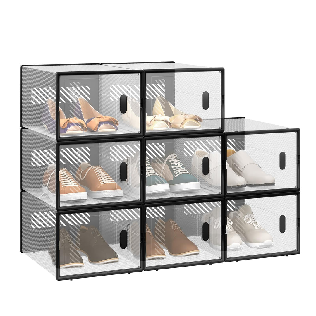 WOLTU Schuhbox stapelbar, 8er Set, Schuhkarton mit magnetischer Tür, Kunststoffbox für Schuhaufbewah