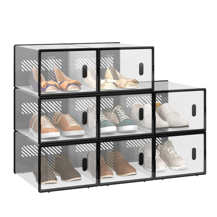 WOLTU Schuhbox stapelbar, 8er Set, Schuhkarton mit magnetischer Tür, Kunststoffbox für Schuhaufbewah