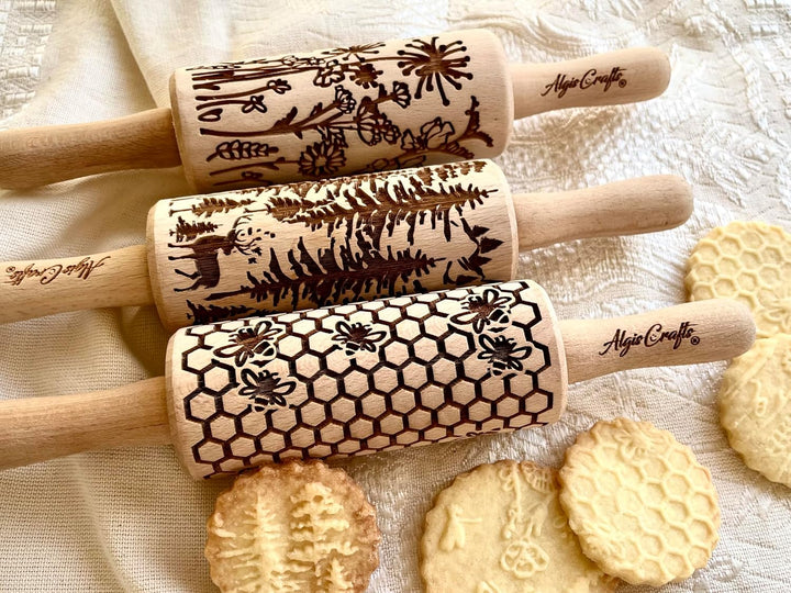 WILD 3-er SET Kinder Nudelhölzer. Nudelholz mit muster für Gebäck und Keramik von Algis Crafts 3-er