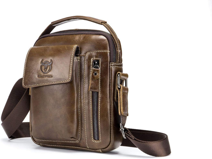 Herren Sling Bag Tasche Leder, BULLCAPTAIN echtes Leder Schultertasche Hochformat Umhängetasche Brus